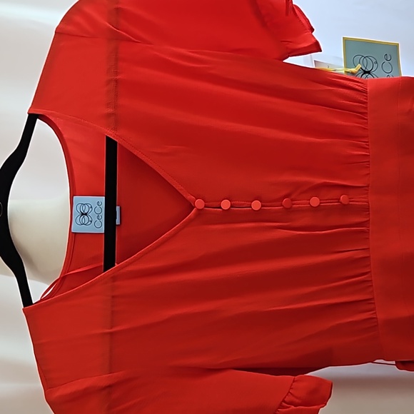 CeCe Candy Apple Red Ss dress w ruffle asymetrical front NWT - Picture 4 of 10